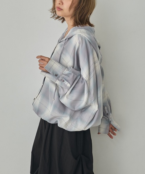 hunch(ハンチ)の「チェック柄 フーディーシャツ(シャツ/ブラウス・レディース・グレー系その他/ブラウン系その他/ブルー系その他・FREE)」の11枚目の写真
