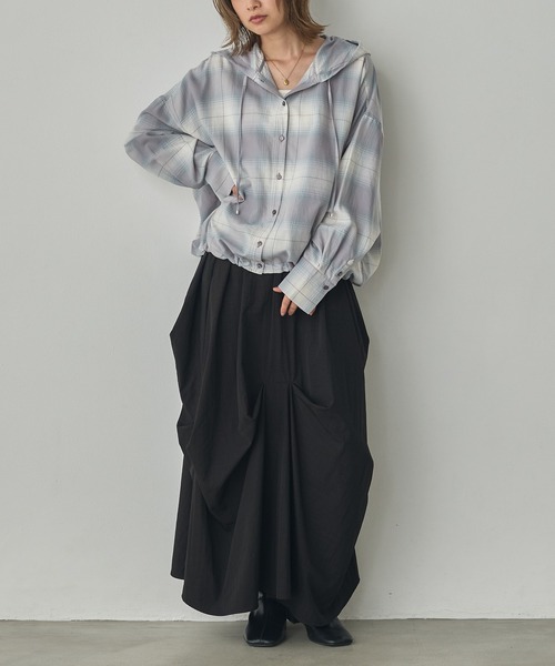 hunch(ハンチ)の「チェック柄 フーディーシャツ(シャツ/ブラウス・レディース・グレー系その他/ブラウン系その他/ブルー系その他・FREE)」の4枚目の写真