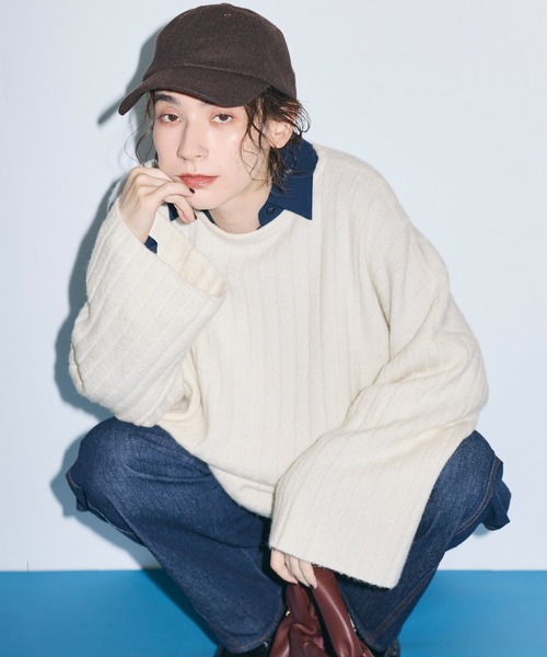 coca(coca)(コカ)の「\保温/ウールミックスワイドシルエットニットトップス(ニット/セーター・レディース・アイボリー/グレイッシュベージュ・M/L/S)」の2枚目の写真
