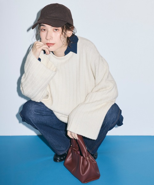 coca(coca)(コカ)の「\保温/ウールミックスワイドシルエットニットトップス(ニット/セーター・レディース・アイボリー/グレイッシュベージュ・M/L/S)」の8枚目の写真