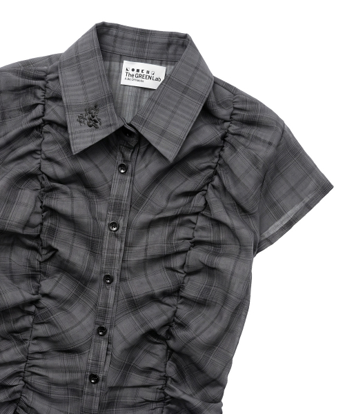 THE GREEN LAB（ザグリーンラボ）の「チェックシャーリング半袖ブラウス[ブラック]（シャツ/ブラウス・レディース・その他・FREE）」の10枚目の写真