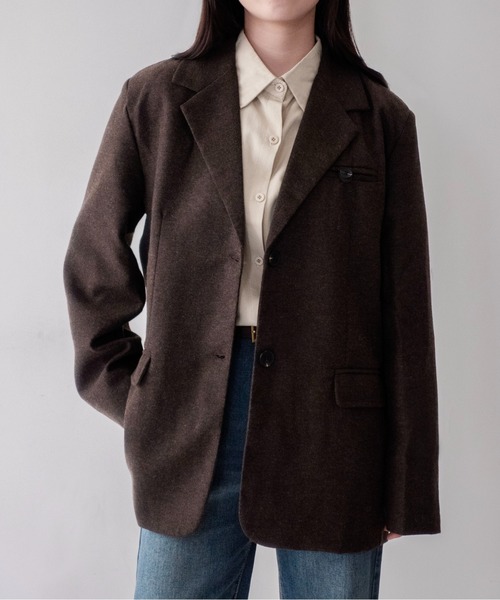 on:nue(オンニュ)の「【on:nue】ウール混メランジテーラードジャケット /26-27 AW COLLECTION(テーラードジャケット・レディース・グレー/ブラウン・FREE)」の2枚目の写真