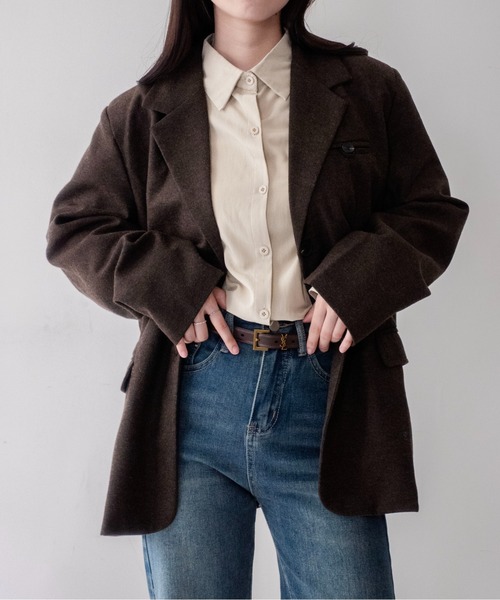 on:nue(オンニュ)の「【on:nue】ウール混メランジテーラードジャケット /26-27 AW COLLECTION(テーラードジャケット・レディース・グレー/ブラウン・FREE)」の21枚目の写真
