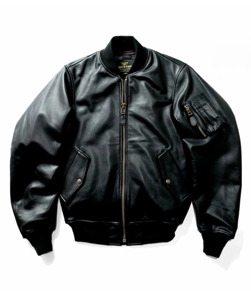 HOUSTON(ヒューストン)の「HOUSTON ヒューストン SHEEP LEATHER MA-1 FLIGHT JACKET シープレザー MA-1 フライトジャケット 本革 中綿入り(MA-1・メンズ・ブラック/ブラウン・XL/L/M/S)」の1枚目の写真