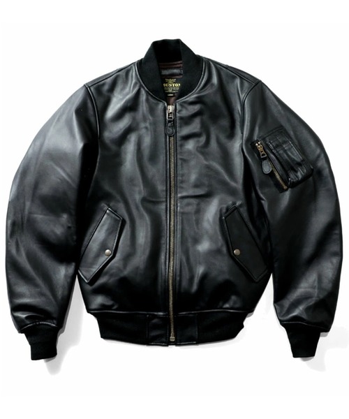 HOUSTON(ヒューストン)の「HOUSTON ヒューストン SHEEP LEATHER MA-1 FLIGHT JACKET シープレザー MA-1 フライトジャケット 本革 中綿入り(MA-1・メンズ・ブラック/ブラウン・XL/L/M/S)」の3枚目の写真
