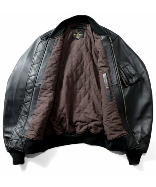 HOUSTON(ヒューストン)の「HOUSTON ヒューストン SHEEP LEATHER MA-1 FLIGHT JACKET シープレザー MA-1 フライトジャケット 本革 中綿入り(MA-1・メンズ・ブラック/ブラウン・XL/L/M/S)」の4枚目の写真