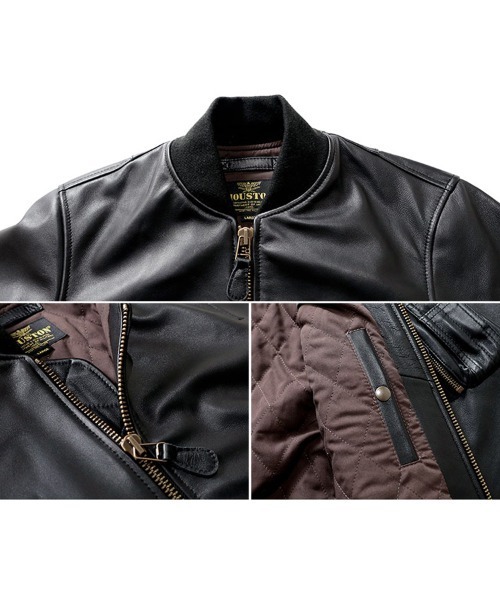 HOUSTON(ヒューストン)の「HOUSTON ヒューストン SHEEP LEATHER MA-1 FLIGHT JACKET シープレザー MA-1 フライトジャケット 本革 中綿入り(MA-1・メンズ・ブラック/ブラウン・XL/L/M/S)」の9枚目の写真