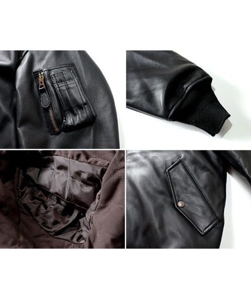 HOUSTON(ヒューストン)の「HOUSTON ヒューストン SHEEP LEATHER MA-1 FLIGHT JACKET シープレザー MA-1 フライトジャケット 本革 中綿入り(MA-1・メンズ・ブラック/ブラウン・XL/L/M/S)」の11枚目の写真