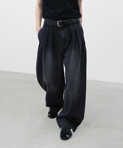 HONE（ホーン）の「3tuck curve wide denim pants / ３タックカーブワイドデニムパンツ（デニムパンツ・メンズ・ブラック/ブルー・LARGE/MEDIUM/SMALL）」の16枚目の写真