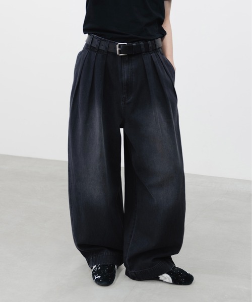 HONE（ホーン）の「3tuck curve wide denim pants / ３タックカーブワイドデニムパンツ（デニムパンツ・メンズ・ブラック/ブルー・LARGE/MEDIUM/SMALL）」の18枚目の写真