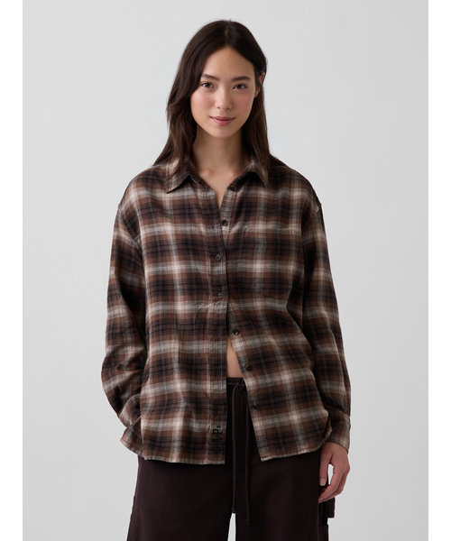 GAP(ギャップ)の「オーバーサイズ フランネルシャツ(シャツ/ブラウス・レディース・ブラック系その他/ブラウン系その他/マルチ・S/M/XS/L/XXS)」の4枚目の写真