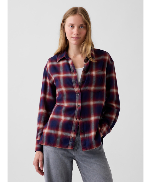 GAP(ギャップ)の「オーバーサイズ フランネルシャツ(シャツ/ブラウス・レディース・ブラック系その他/ブラウン系その他/マルチ・S/M/XS/L/XXS)」の9枚目の写真
