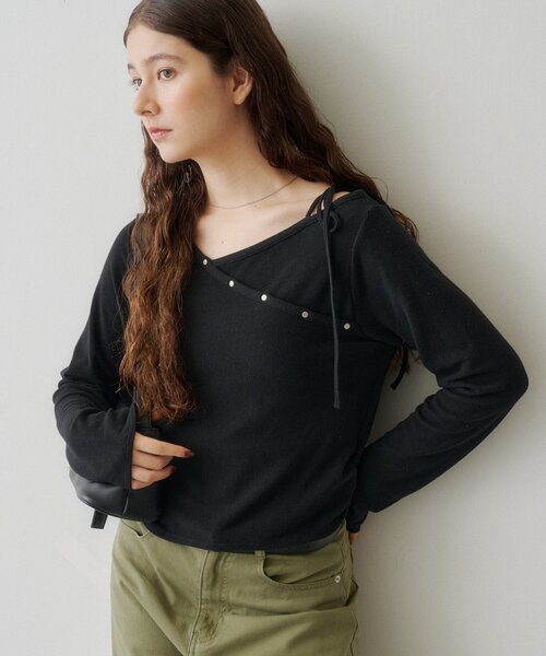 Kastane(カスタネ)の「【WEB限定】スタッズデザイントップス(Tシャツ/カットソー・レディース・ブラック/アイボリー/グレー・FREE)」の12枚目の写真