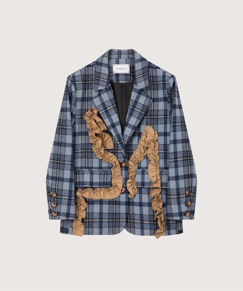 LA POMME petit(ラポミ・プチ)の「Check Frill Decorate Jacket/チェック柄フリルジャケット(テーラードジャケット・レディース・ブラウン/ブラック/ブルー・FREE)」の3枚目の写真