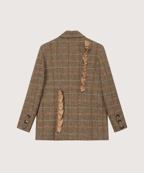 LA POMME petit(ラポミ・プチ)の「Check Frill Decorate Jacket/チェック柄フリルジャケット(テーラードジャケット・レディース・ブラウン/ブラック/ブルー・FREE)」の4枚目の写真