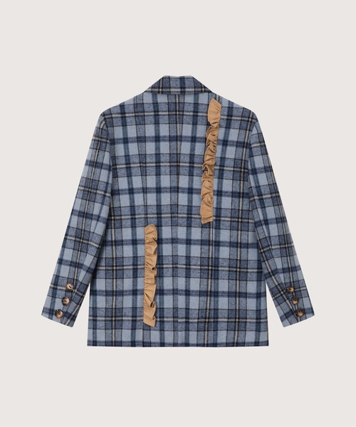 LA POMME petit(ラポミ・プチ)の「Check Frill Decorate Jacket/チェック柄フリルジャケット(テーラードジャケット・レディース・ブラウン/ブラック/ブルー・FREE)」の5枚目の写真