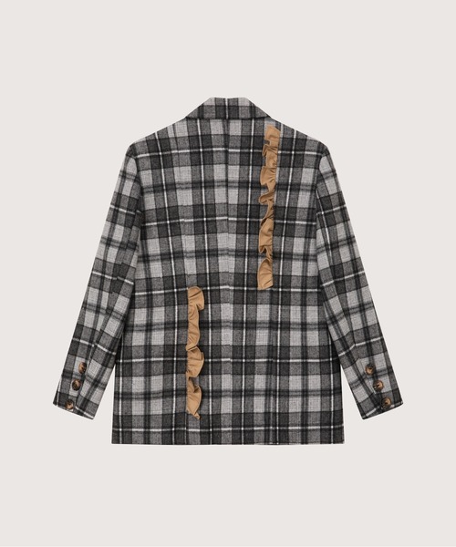 LA POMME petit(ラポミ・プチ)の「Check Frill Decorate Jacket/チェック柄フリルジャケット(テーラードジャケット・レディース・ブラウン/ブラック/ブルー・FREE)」の6枚目の写真