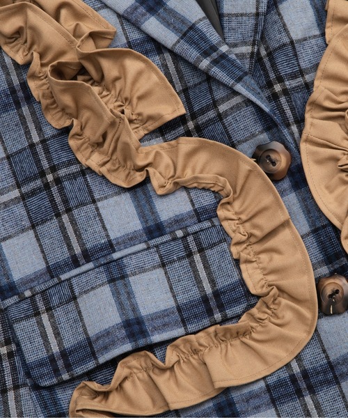 LA POMME petit(ラポミ・プチ)の「Check Frill Decorate Jacket/チェック柄フリルジャケット(テーラードジャケット・レディース・ブラウン/ブラック/ブルー・FREE)」の12枚目の写真