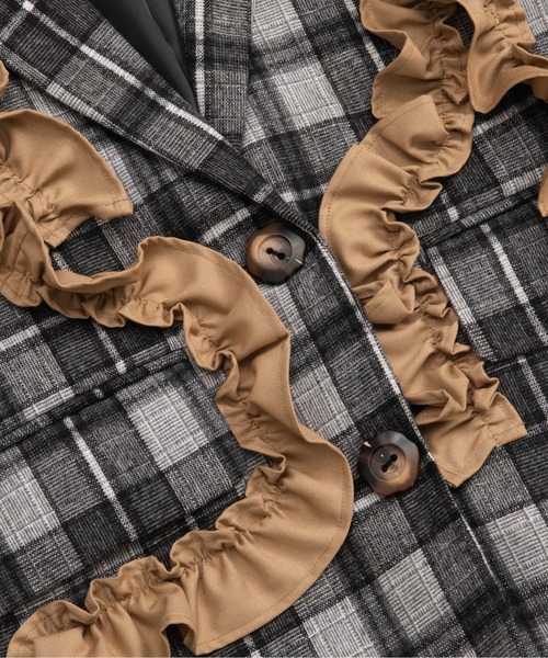 LA POMME petit(ラポミ・プチ)の「Check Frill Decorate Jacket/チェック柄フリルジャケット(テーラードジャケット・レディース・ブラウン/ブラック/ブルー・FREE)」の17枚目の写真
