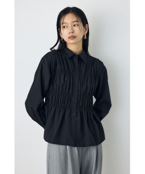 AZUL by moussy(アズールバイマウジー)の「シャーリングデザイン長袖シャツ 秋服 冬服 春服 デザイントップス デザインシャツ ギャザートップス(シャツ/ブラウス・レディース・オフホワイト/ブラック/ブルー・FREE)」の13枚目の写真