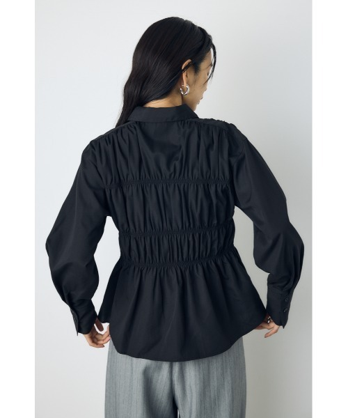 AZUL by moussy(アズールバイマウジー)の「シャーリングデザイン長袖シャツ 秋服 冬服 春服 デザイントップス デザインシャツ ギャザートップス(シャツ/ブラウス・レディース・オフホワイト/ブラック/ブルー・FREE)」の17枚目の写真