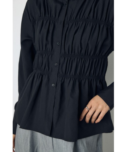 AZUL by moussy(アズールバイマウジー)の「シャーリングデザイン長袖シャツ 秋服 冬服 春服 デザイントップス デザインシャツ ギャザートップス(シャツ/ブラウス・レディース・オフホワイト/ブラック/ブルー・FREE)」の21枚目の写真