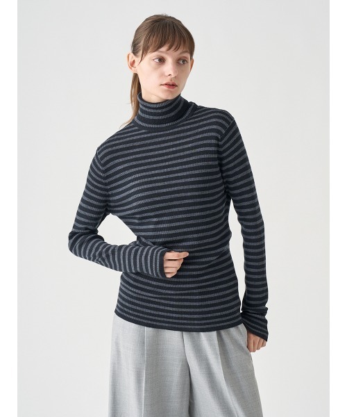 JOHN SMEDLEY(ジョンスメドレー)の「リブタートルネック ボーダー柄長袖ニットプルオーバー(ニット/セーター・レディース・その他・S)」の4枚目の写真
