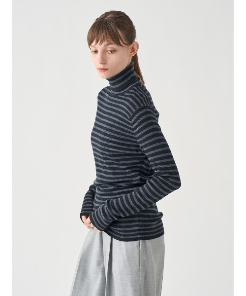 JOHN SMEDLEY(ジョンスメドレー)の「リブタートルネック ボーダー柄長袖ニットプルオーバー(ニット/セーター・レディース・その他・S)」の6枚目の写真