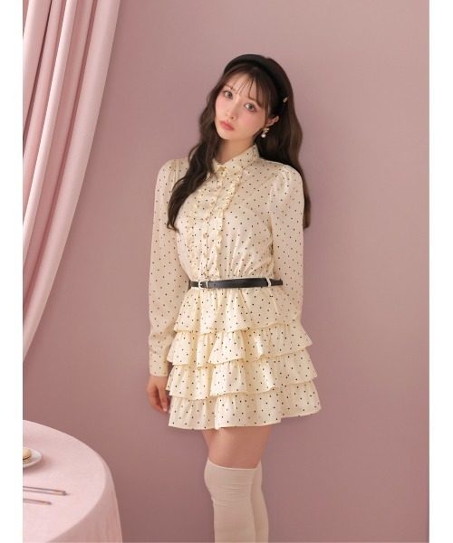 M me eme(エムミーエメ)の「Classical dot tiered onepiece(eme10727)(ワンピース・レディース・ブラック/ベージュ・FREE)」の1枚目の写真
