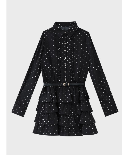 M me eme(エムミーエメ)の「Classical dot tiered onepiece(eme10727)(ワンピース・レディース・ブラック/ベージュ・FREE)」の4枚目の写真