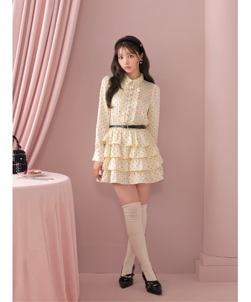 M me eme(エムミーエメ)の「Classical dot tiered onepiece(eme10727)(ワンピース・レディース・ブラック/ベージュ・FREE)」の6枚目の写真