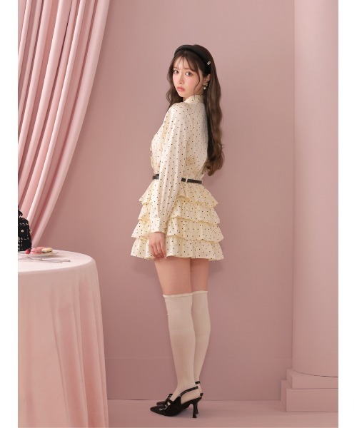 M me eme(エムミーエメ)の「Classical dot tiered onepiece(eme10727)(ワンピース・レディース・ブラック/ベージュ・FREE)」の7枚目の写真