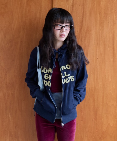 common gull products.（コモンガルプロダクツ）の「common gull products. waffle zip hoodie（パーカー・レディース・ネイビー/オレンジ/アイボリー/ミント/杢グレー・SMALL/MEDIUM/LARGE）」の4枚目の写真