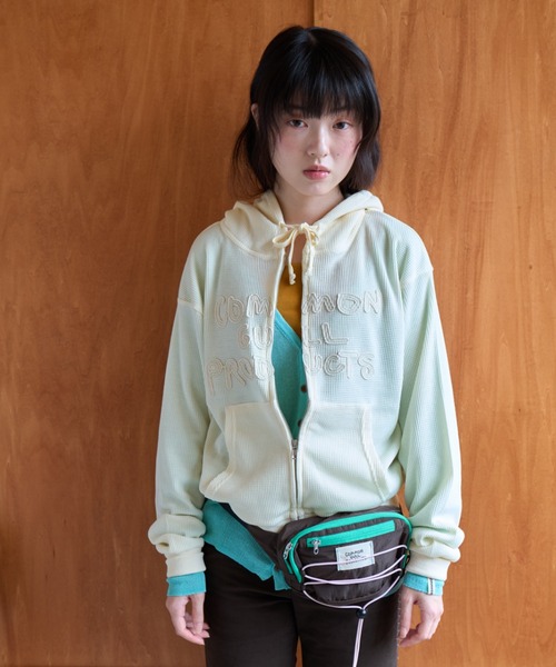 common gull products.（コモンガルプロダクツ）の「common gull products. waffle zip hoodie（パーカー・レディース・ネイビー/オレンジ/アイボリー/ミント/杢グレー・SMALL/MEDIUM/LARGE）」の2枚目の写真