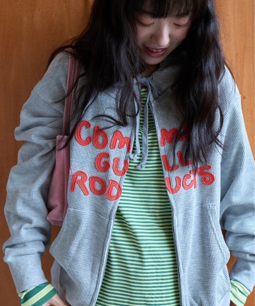 common gull products.（コモンガルプロダクツ）の「common gull products. waffle zip hoodie（パーカー・レディース・ネイビー/オレンジ/アイボリー/ミント/杢グレー・SMALL/MEDIUM/LARGE）」の11枚目の写真