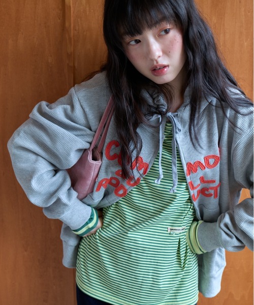 common gull products.（コモンガルプロダクツ）の「common gull products. waffle zip hoodie（パーカー・レディース・ネイビー/オレンジ/アイボリー/ミント/杢グレー・SMALL/MEDIUM/LARGE）」の13枚目の写真