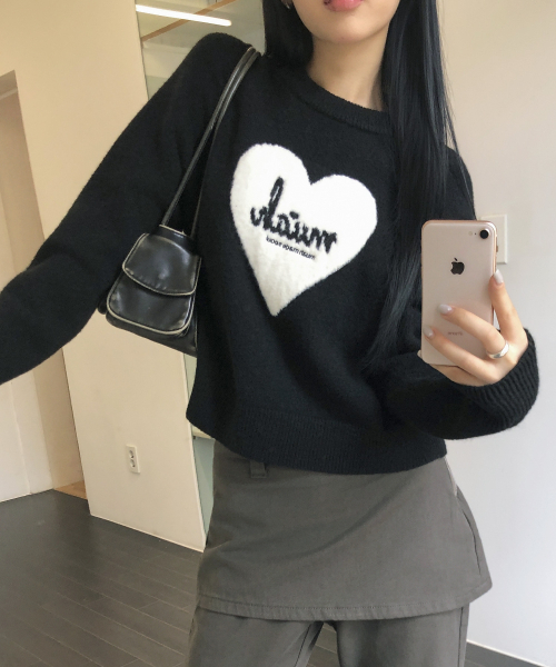 muahmuah（ムーアムーア）の「ハートジャカード ラグランニット [ブラック]（ニット/セーター・レディース・その他・FREE）」の7枚目の写真