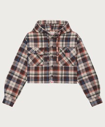 HEART PATCH FLANNEL CHECK HOODIE SHIRT
