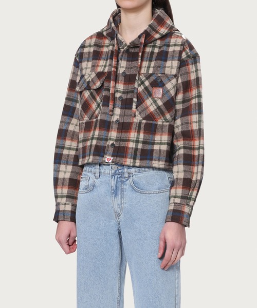 APEE BY A BATHING APE（エイピーバイアベイシングエイプ）の「HEART PATCH FLANNEL CHECK HOODIE SHIRT（シャツ/ブラウス・レディース・ブラウン・FREE）」の2枚目の写真