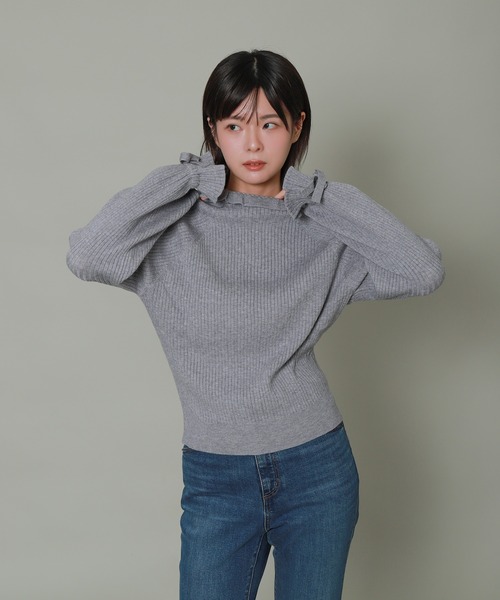 libelle more(リベル モア)の「フリル襟袖リボンニットトップス(ニット/セーター・レディース・杢グレー/オフホワイト/オリーブ/イエロー/ブラック・L/M)」の13枚目の写真