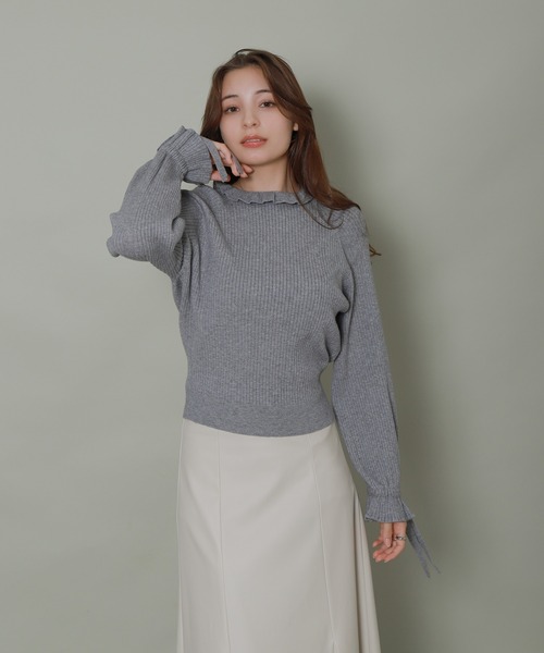 libelle more(リベル モア)の「フリル襟袖リボンニットトップス(ニット/セーター・レディース・杢グレー/オフホワイト/オリーブ/イエロー/ブラック・L/M)」の16枚目の写真
