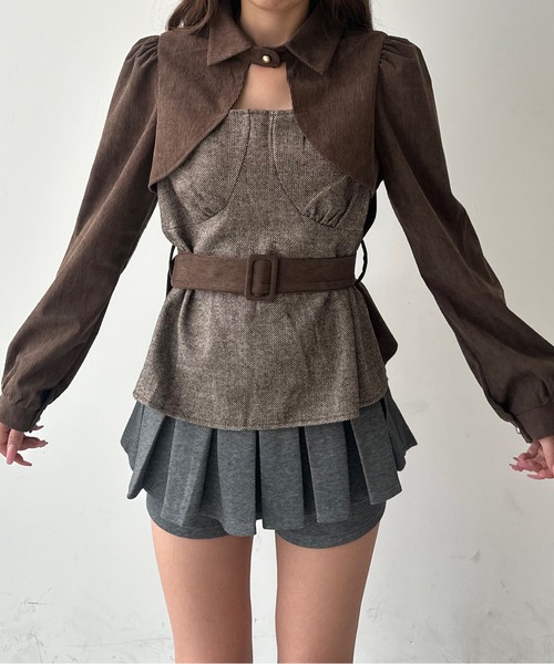 HEIREN(ヘイレーン)の「ボレロ×キャミビスチェドッキングトップス(シャツ/ブラウス・レディース・ブラック/ブラウン・FREE)」の7枚目の写真