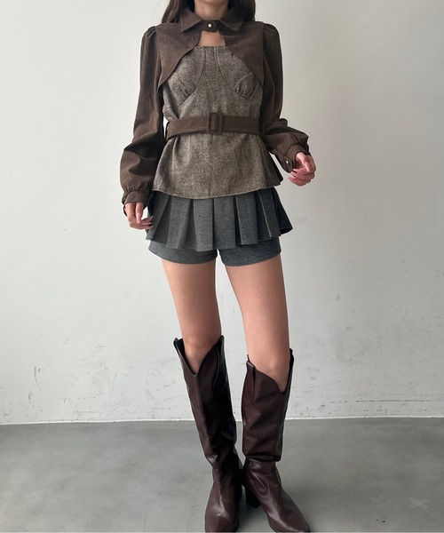 HEIREN(ヘイレーン)の「ボレロ×キャミビスチェドッキングトップス(シャツ/ブラウス・レディース・ブラック/ブラウン・FREE)」の3枚目の写真
