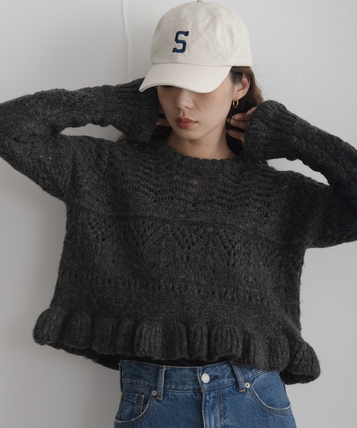 URBAN RESEARCH Sonny Label(アーバンリサーチサニーレーベル)の「アイレットフリルニット(ニット/セーター・レディース・アイボリー/イエロー/チャコールグレー・FREE)」の11枚目の写真