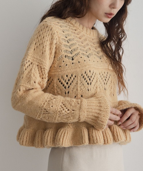 URBAN RESEARCH Sonny Label(アーバンリサーチサニーレーベル)の「アイレットフリルニット(ニット/セーター・レディース・アイボリー/イエロー/チャコールグレー・FREE)」の18枚目の写真