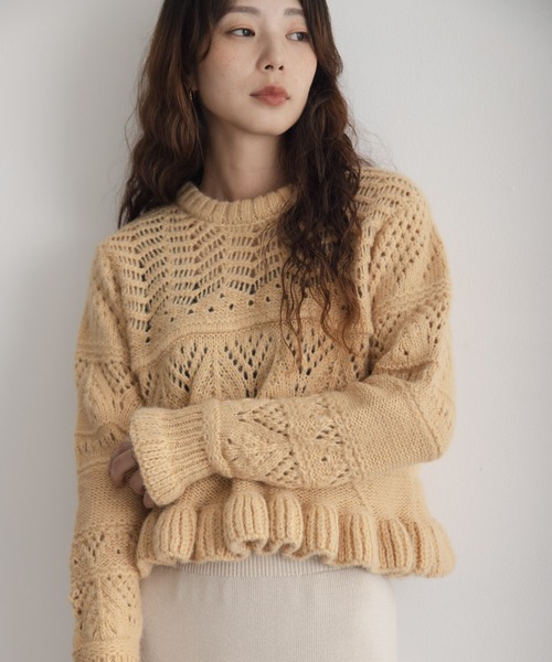 URBAN RESEARCH Sonny Label(アーバンリサーチサニーレーベル)の「アイレットフリルニット(ニット/セーター・レディース・アイボリー/イエロー/チャコールグレー・FREE)」の19枚目の写真