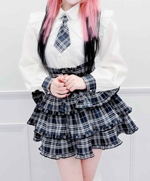 チェック柄ネクタイ付きブラウス