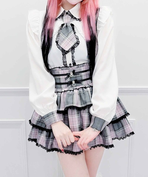 MA*RS(アメーバーマーズ)の「チェック柄ネクタイ付きブラウス(シャツ/ブラウス・レディース・ピンク/ブラック×レッド/レッド/ホワイト×ネイビー/ブラック・FREE)」の4枚目の写真