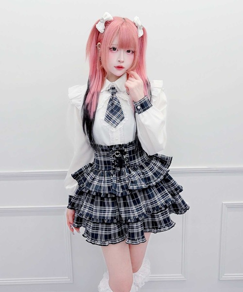MA*RS(アメーバーマーズ)の「チェック柄ネクタイ付きブラウス(シャツ/ブラウス・レディース・ピンク/ブラック×レッド/レッド/ホワイト×ネイビー/ブラック・FREE)」の6枚目の写真