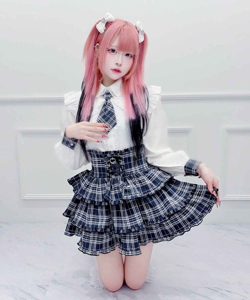MA*RS(アメーバーマーズ)の「チェック柄ネクタイ付きブラウス(シャツ/ブラウス・レディース・ピンク/ブラック×レッド/レッド/ホワイト×ネイビー/ブラック・FREE)」の8枚目の写真